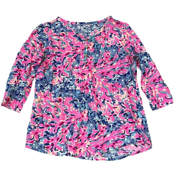 Lilly Pulitzer Coco Coral Crab Girls Large 10/12 Colorful 3/4 Sleeve Blouse - Picture 1 of 4